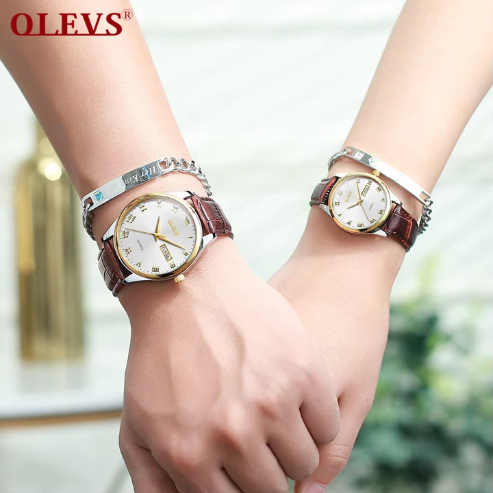 5568 Brand Men Woman'S Wristwatch Fashion Business Style Quartz Core Waterproof Luminous Leather Strap Watch for Lovers