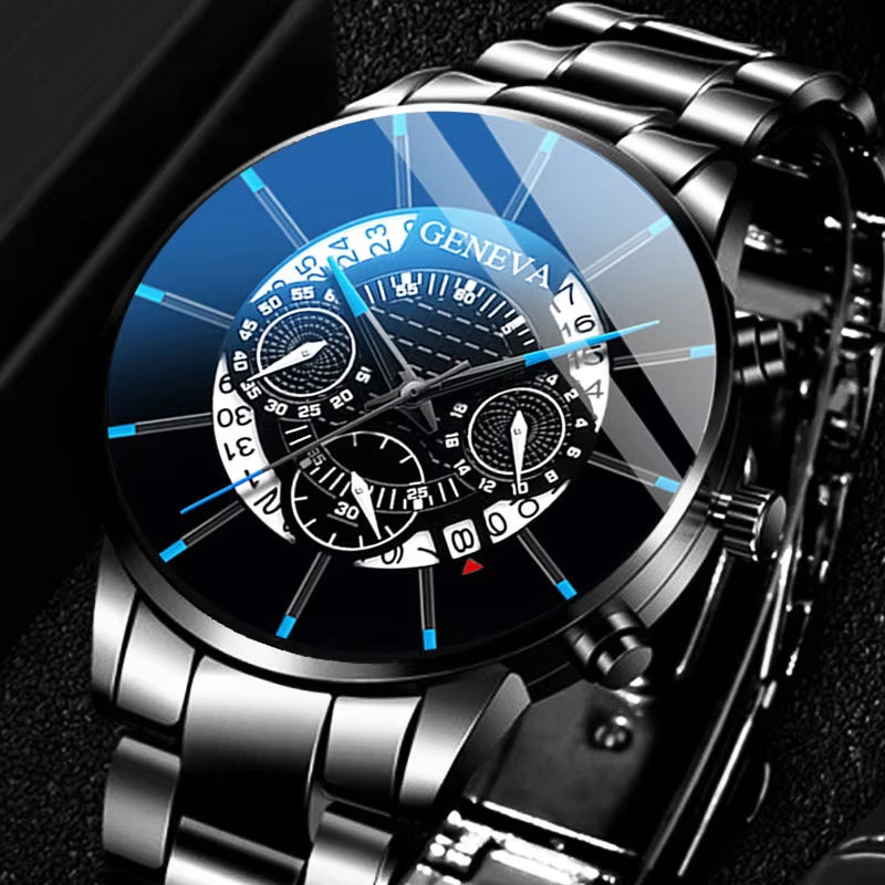 Men's Stainless Steel Quartz Watch - Casual Business Calendar Timepiece