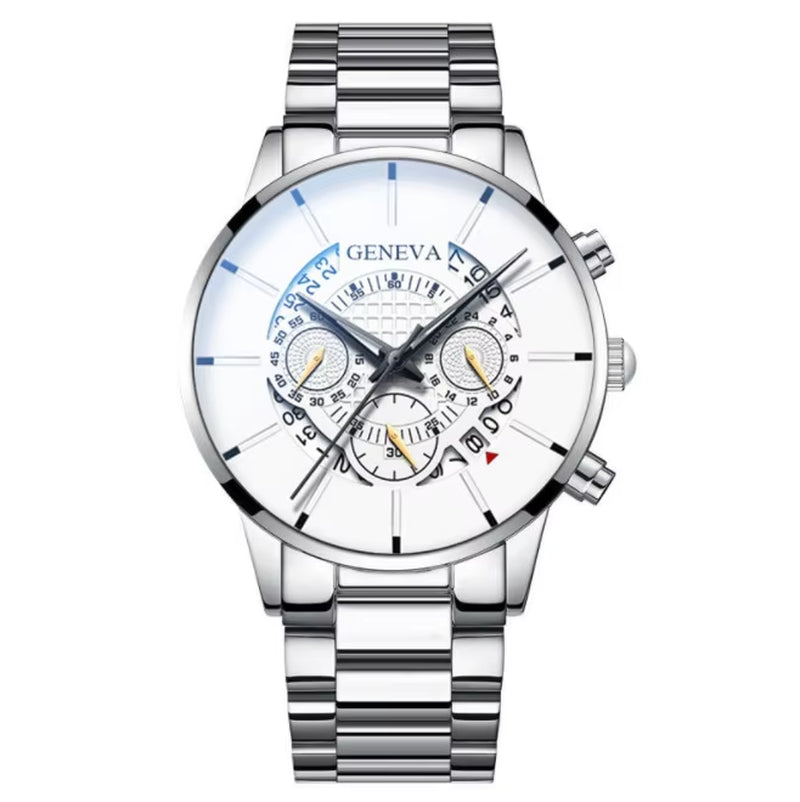 Men's Stainless Steel Quartz Watch - Casual Business Calendar Timepiece