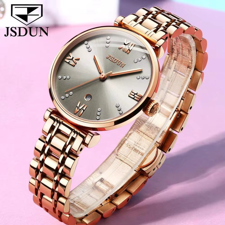 6533 Movement Diamond Automatic Fashion Steel Strap Chronograph Date Mechanical Wristwatch for Women Watch