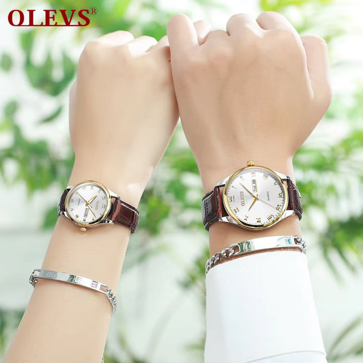 5568 Brand Men Woman'S Wristwatch Fashion Business Style Quartz Core Waterproof Luminous Leather Strap Watch for Lovers