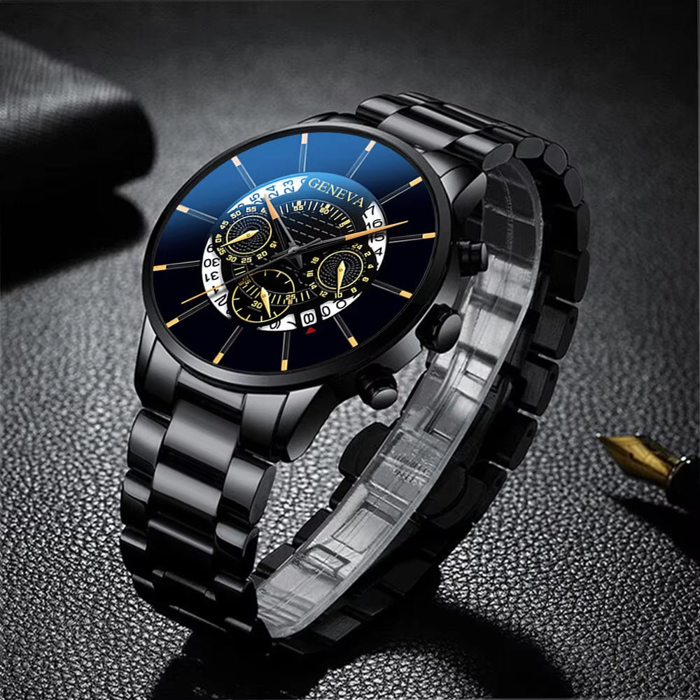 Men's Stainless Steel Quartz Watch - Casual Business Calendar Timepiece