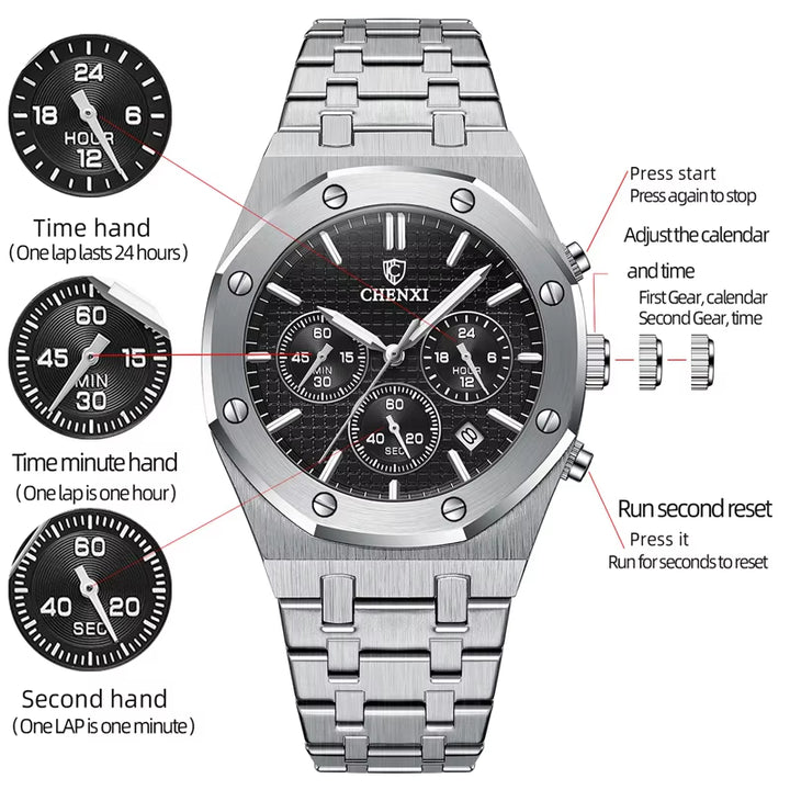 "2024 Luxury Men's Quartz Watch - Stainless Steel Waterproof Wristwatch by Brand 948"