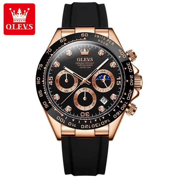 2875 Men's High-Quality Chronograph Sport Watch with Silicone Strap and Quartz Movement