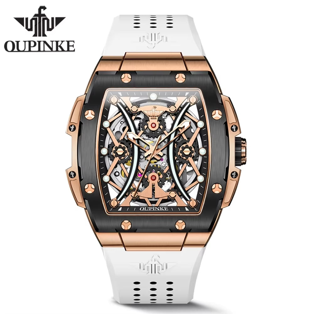 3215 Silicone Strap Gold Plated Luxury Men Skeleton Automatic Watch Mechanical Watch for Men