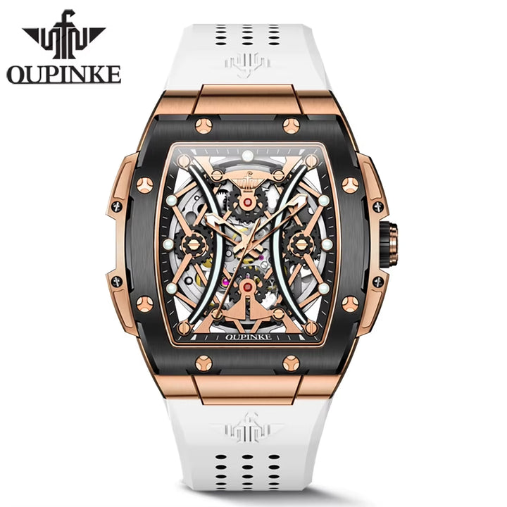 3215 Silicone Strap Gold Plated Luxury Men Skeleton Automatic Watch Mechanical Watch for Men