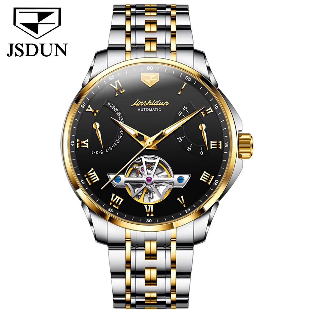 JSDUN 8912 New Design Popular OEM Watch Skeleton Tourbillon Luxury Band Sports Luminous Automatic Mechanical Watches for Men