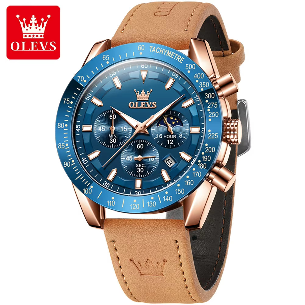 9957 Luxury Men's Multi-Function Quartz Watch with Premium Leather Strap