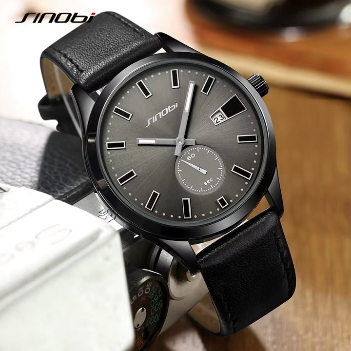 Men's Waterproof Quartz Watch with Calendar Feature - Genuine Leather, Premium Quality, Stylish Design