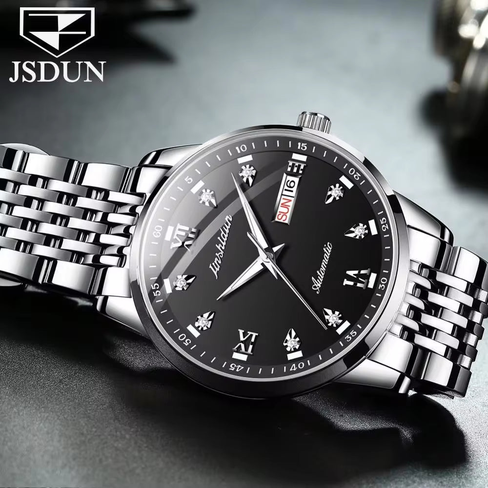 8904 Luxury Brand Men Automatic Chronograph Mechanical Wristwatch Diamond Stainless Steel Band Watch for Men