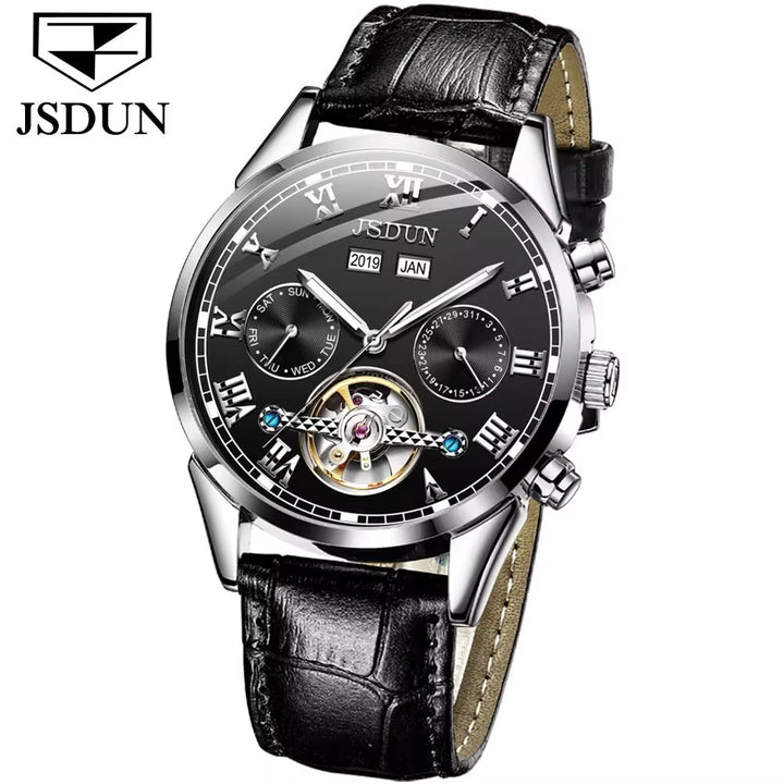 8908 Automatic Mechanical Watch Water Resistant Genuine Leather Calendar Relojes Men Clock