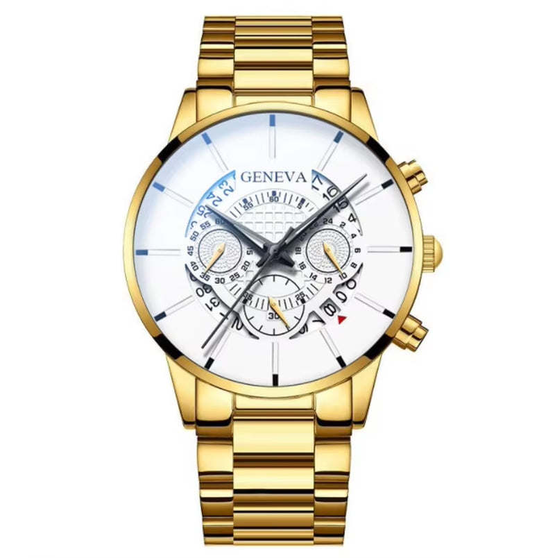 Men's Stainless Steel Quartz Watch - Casual Business Calendar Timepiece