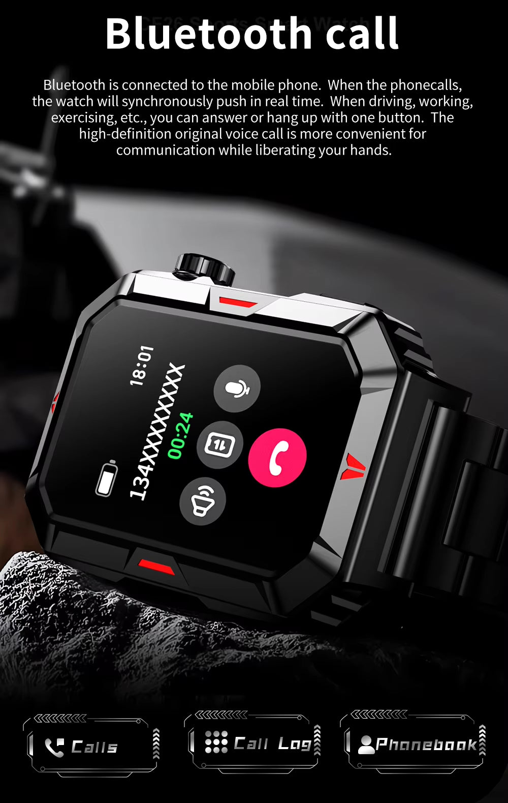 1.57" Full Touchscreen Outdoor Smartwatch for Men with Sports Modes