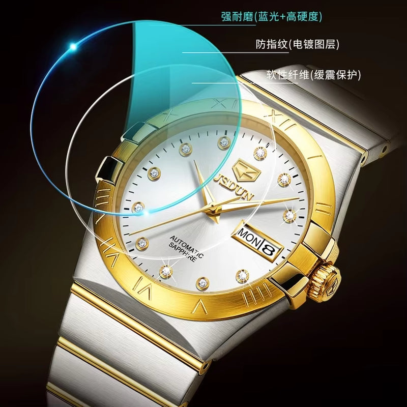 8848 China Made Couple Imported Movement Stainless Steel Stylish Coated Glass Waterproof Mechanical Watch