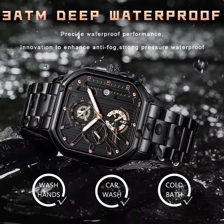 Men's Top Poedagar 628 Quartz Waterproof Wristwatch with Leather Band and Dual Time Feature