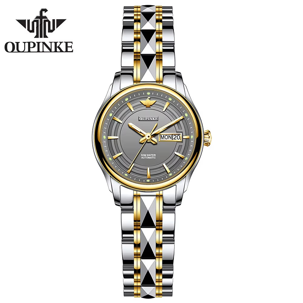 Women'S Embellished Luxury Japanese Mechanical Movement Tungsten Steel Luminous Date Elegant Simple Gold Ladies Watch