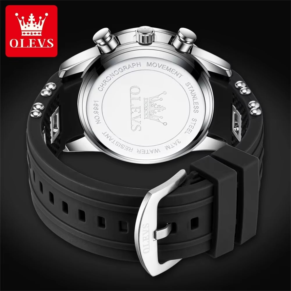 9991 Chronograph Quartz Watch for Men Fashion Casual Silicone Strap Auto Date Square Dial Sport Luminous Wristwatch