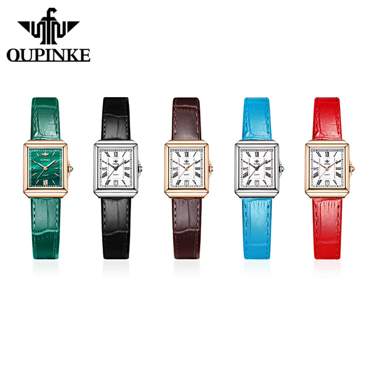 3182 Newest Diamond Fashion Women Leather Fashion Stainless Steel Case Leather Bracelet Quartz Fancy Women Square Watch