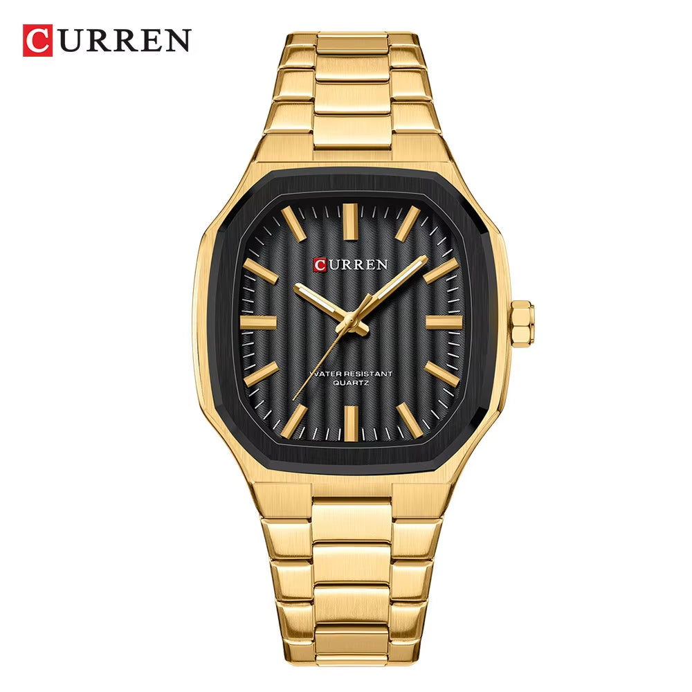 Men's Golden Luxury Quartz Watch - Full Stainless Steel Luminous Timepiece 8458