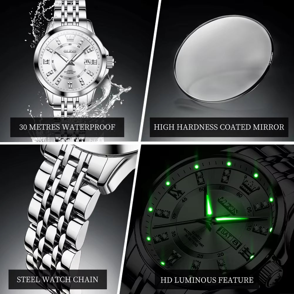 OLEVS 3620 Factory Luxury Couple Luminous Steel Band Watch Ladies Clock Women and Man Quartz Watch Manufacturer