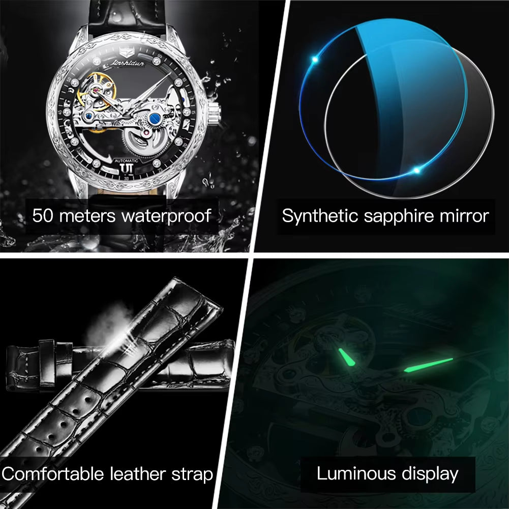 8917 OEM Stainless Steel Luxury Brand Clock Classic Waterproof Luminous Hollow Automatic Tourbillon Mechanical Watch Men