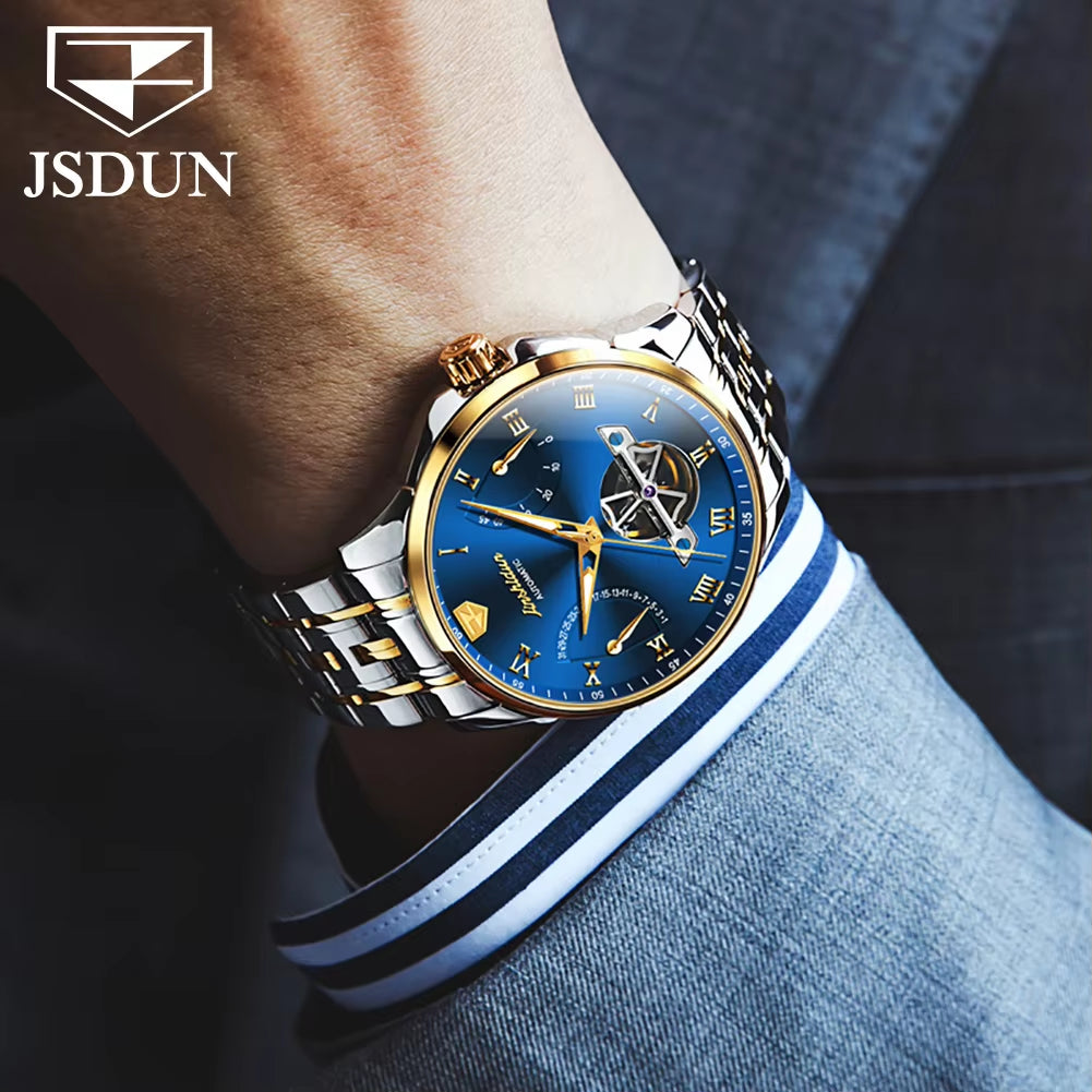 JSDUN 8912 New Design Popular OEM Watch Skeleton Tourbillon Luxury Band Sports Luminous Automatic Mechanical Watches for Men