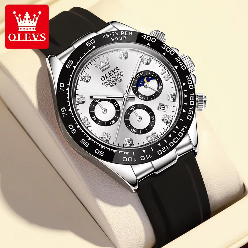 2875 Men's High-Quality Chronograph Sport Watch with Silicone Strap and Quartz Movement