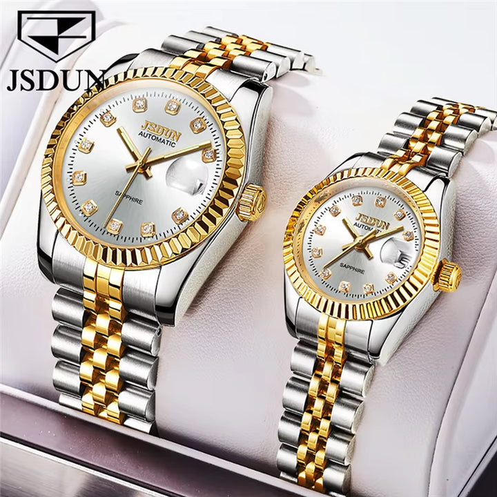 8737 Good Quality Couple Simple Japanese Movement Stainless Steel Waterproof Coated Glass Mechanical Watch