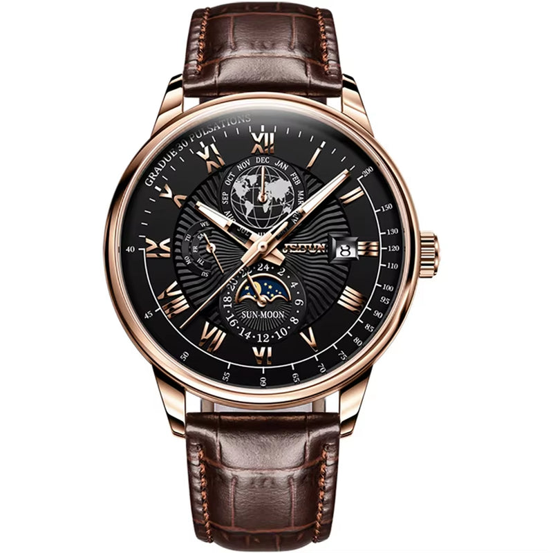 8909 Men's Leather Belt Mechanical Watch with Coated Glass and Original Movement - Factory Price