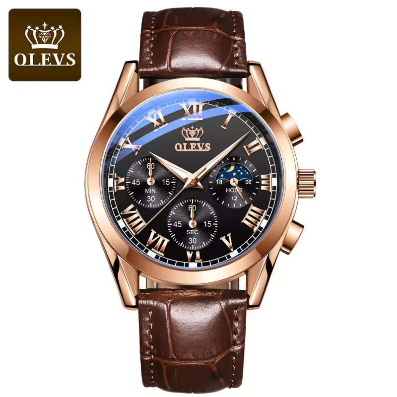 2871 Luxury Fashion Glass Quartz Analog Men's Wristwatch with Leather Strap