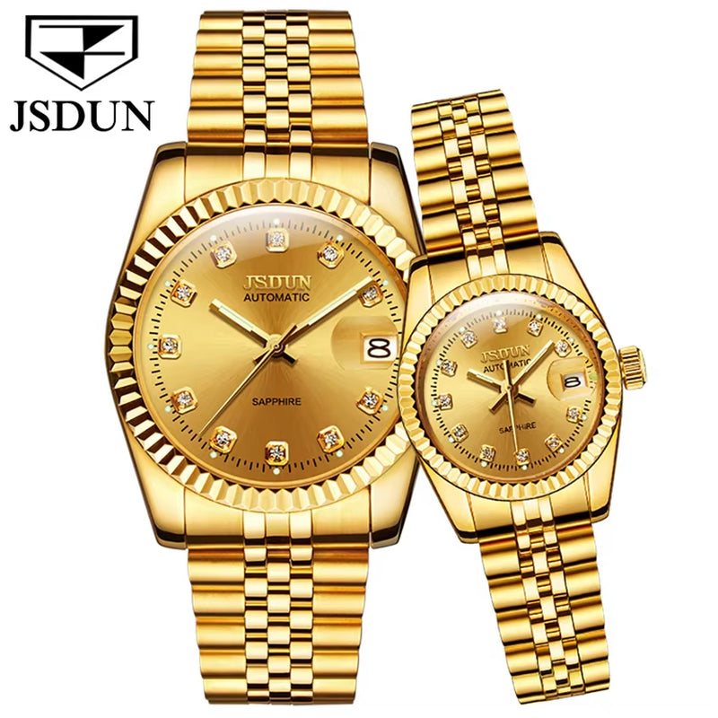 8737 Good Quality Couple Simple Japanese Movement Stainless Steel Waterproof Coated Glass Mechanical Watch