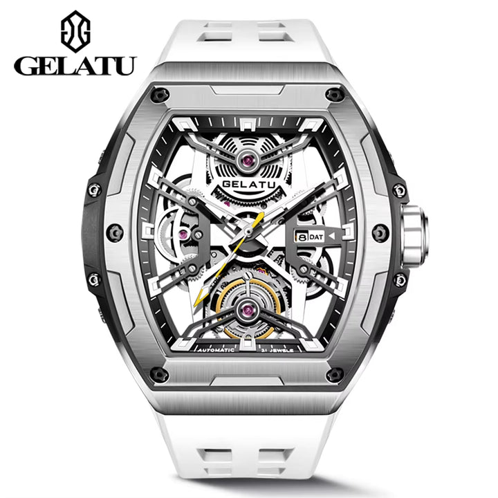 6012 Stock Available Rectangle Fashion Sport Watch 316L Stainless Steel Case Silicone Strap Mechanical Watches Men