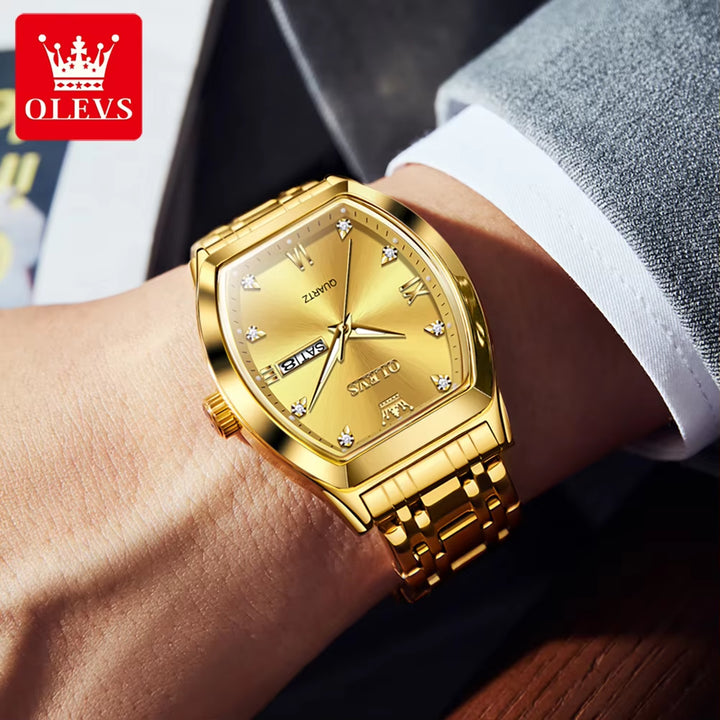 5528 Men's Luxury Gold Square Analog Quartz Watch - Waterproof Men's Wristwatch