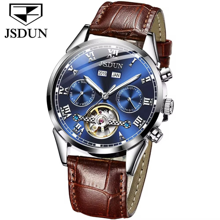 8908 Automatic Mechanical Watch Water Resistant Genuine Leather Calendar Relojes Men Clock