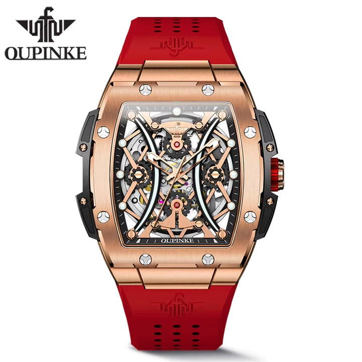 3215 Silicone Strap Gold Plated Luxury Men Skeleton Automatic Watch Mechanical Watch for Men