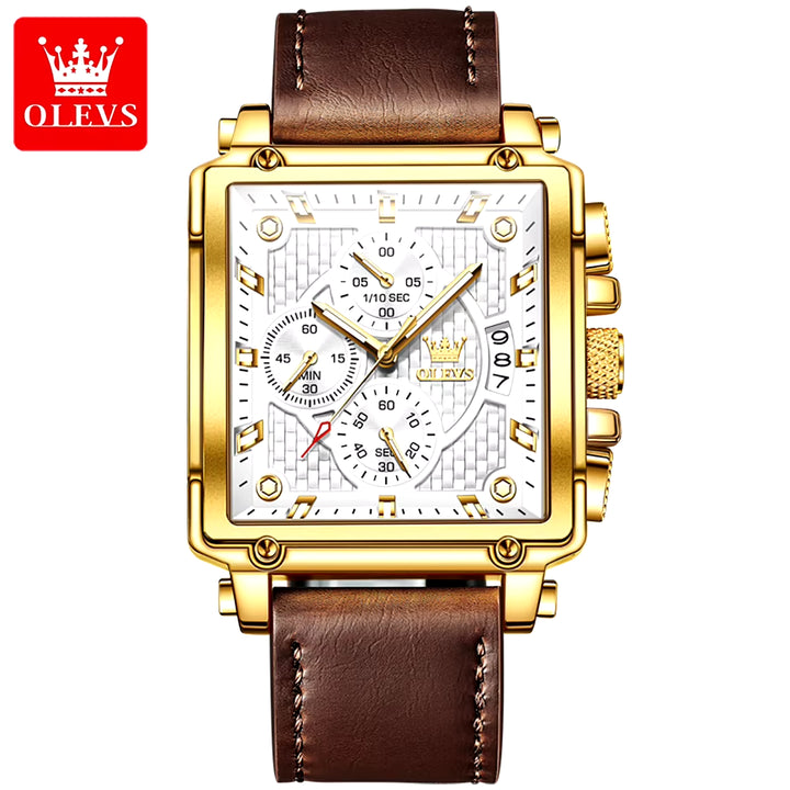 Luxury Men's Gold Sport Square Quartz Watch - Model 9925