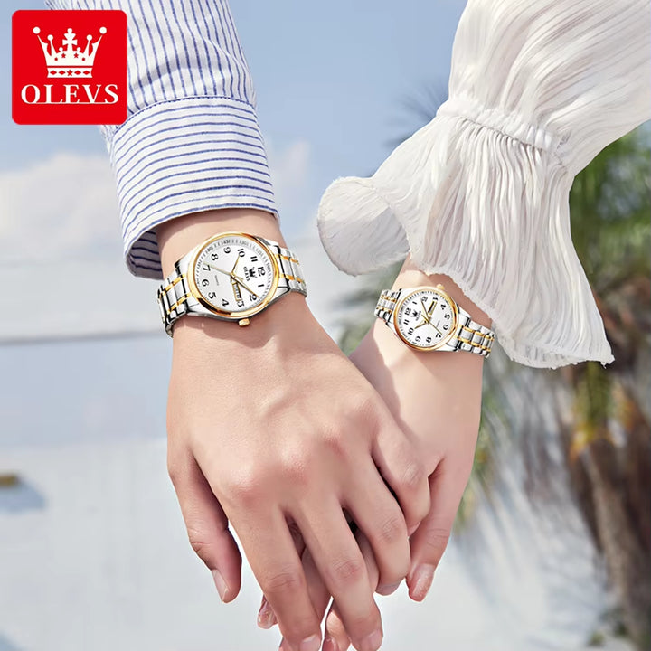 5567 Couple Wristwatch Water Resistant Feature Alloy Material Stainless Steel Watch for Lover