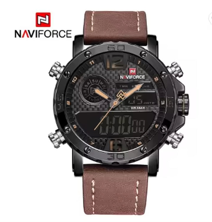 Luxury  9134 Men'S Business Leather Wrist Watch Dual Time Quartz Digital Clock Sports Waterproof Men Led Watch