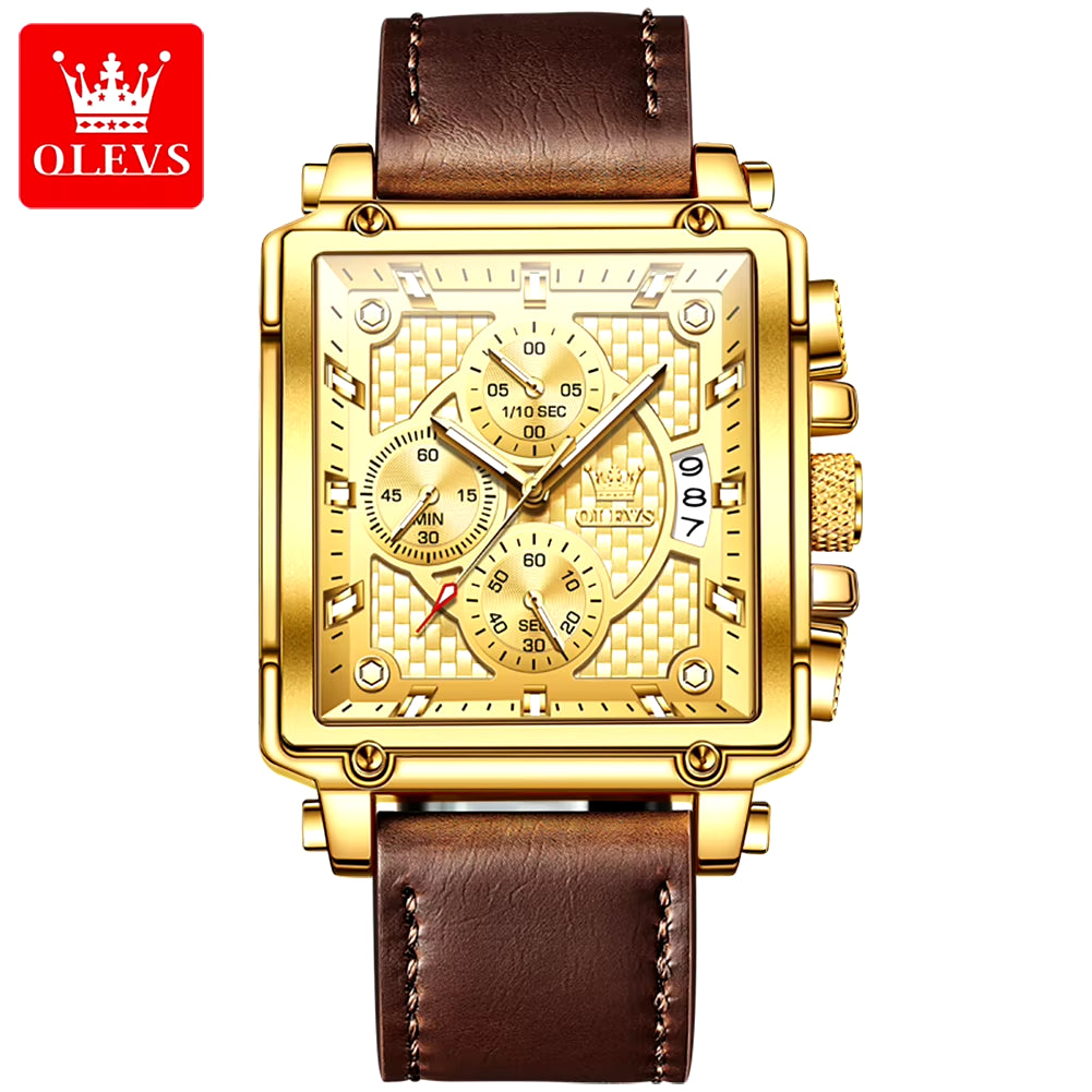 Luxury Men's Gold Sport Square Quartz Watch - Model 9925