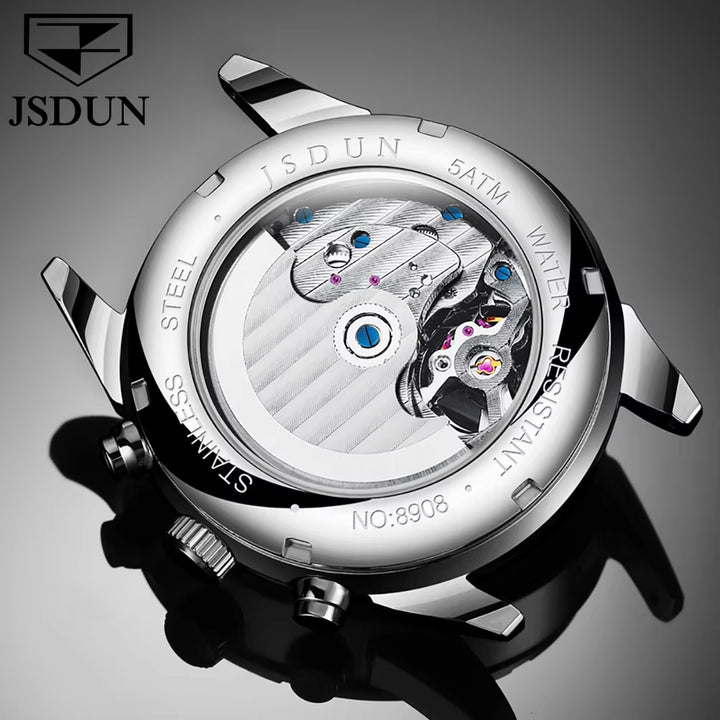 8908 Automatic Mechanical Watch Water Resistant Genuine Leather Calendar Relojes Men Clock