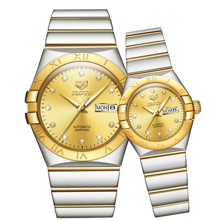 8848 China Made Couple Imported Movement Stainless Steel Stylish Coated Glass Waterproof Mechanical Watch