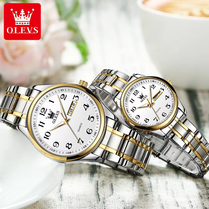 5567 Couple Wristwatch Water Resistant Feature Alloy Material Stainless Steel Watch for Lover