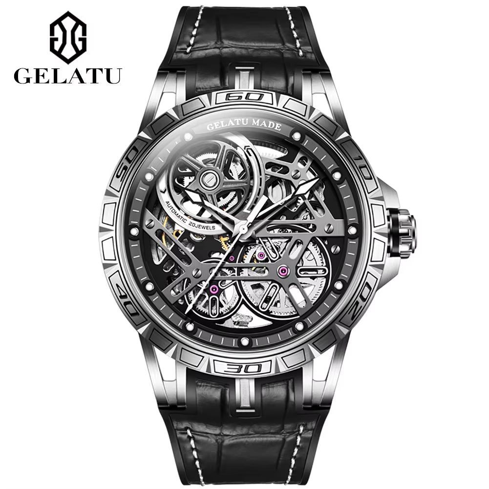 6015 Men's Luxury Automatic Mechanical Watch with Waterproof Skeleton Design and Custom Logo