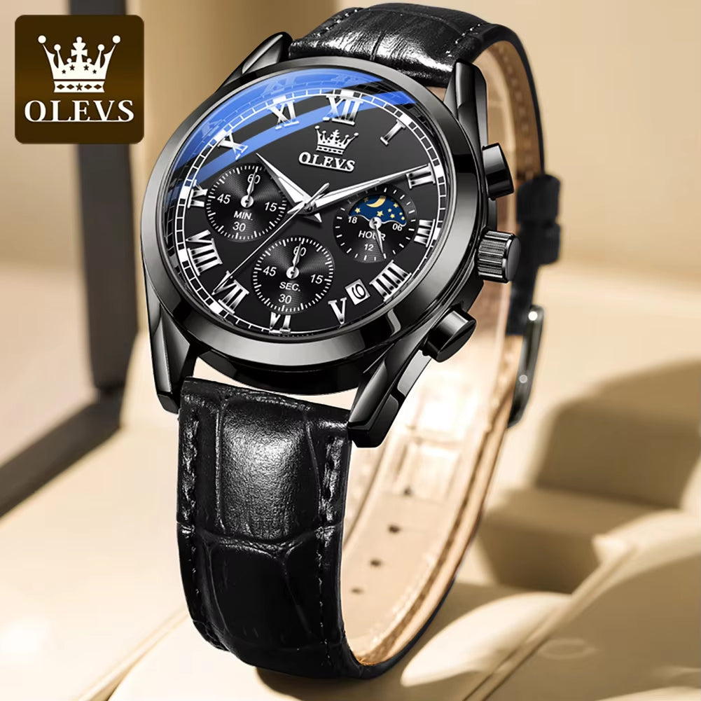 2871 Luxury Fashion Glass Quartz Analog Men's Wristwatch with Leather Strap