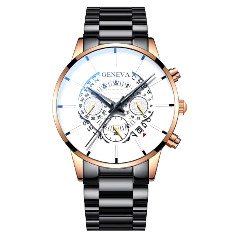 Men's Stainless Steel Quartz Watch - Casual Business Calendar Timepiece