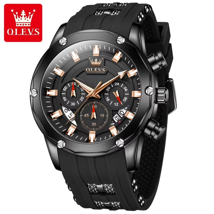 9991 Chronograph Quartz Watch for Men Fashion Casual Silicone Strap Auto Date Square Dial Sport Luminous Wristwatch