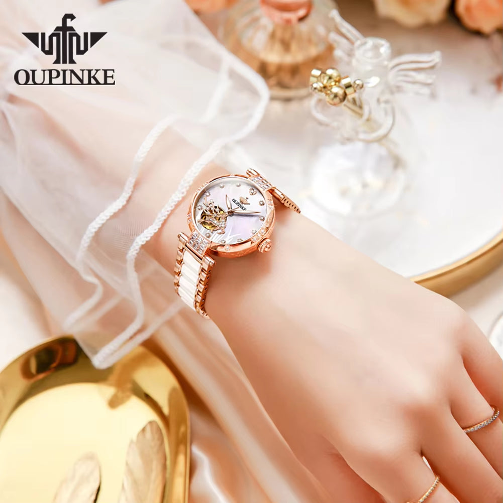 3211 OEM Tourbillon Mechanical Watches Fashion Brand Full Stainless Steel Wholesale Ceramics Women Watch Fast Delivery