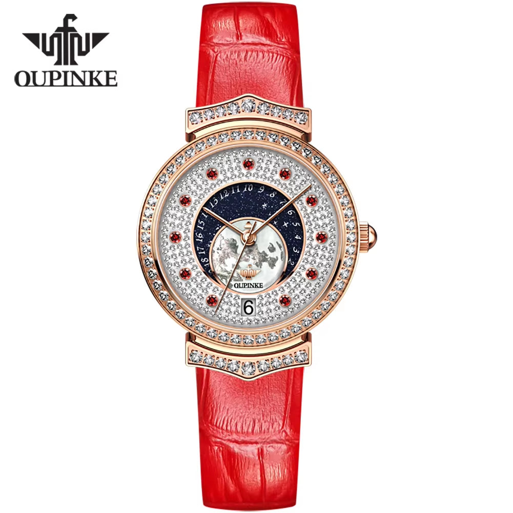 3218 Advanced Full Diamond Dial Imported Movement Creative Casual Versatile Luminous Fashionable Mechanical Watch WOMEN