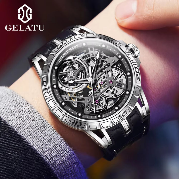 6015 Men's Luxury Automatic Mechanical Watch with Waterproof Skeleton Design and Custom Logo