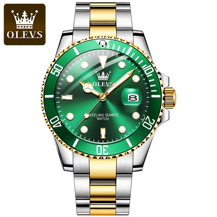 Men's Luxury Stainless Steel Quartz Watch - Waterproof Green Luminous Wristwatch